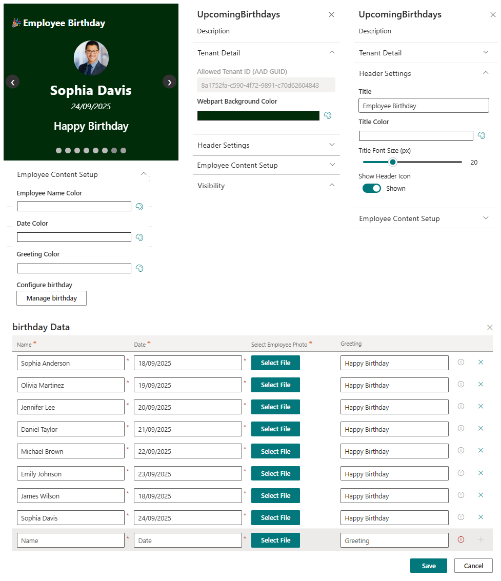 SharePoint Birthday Webpart Config